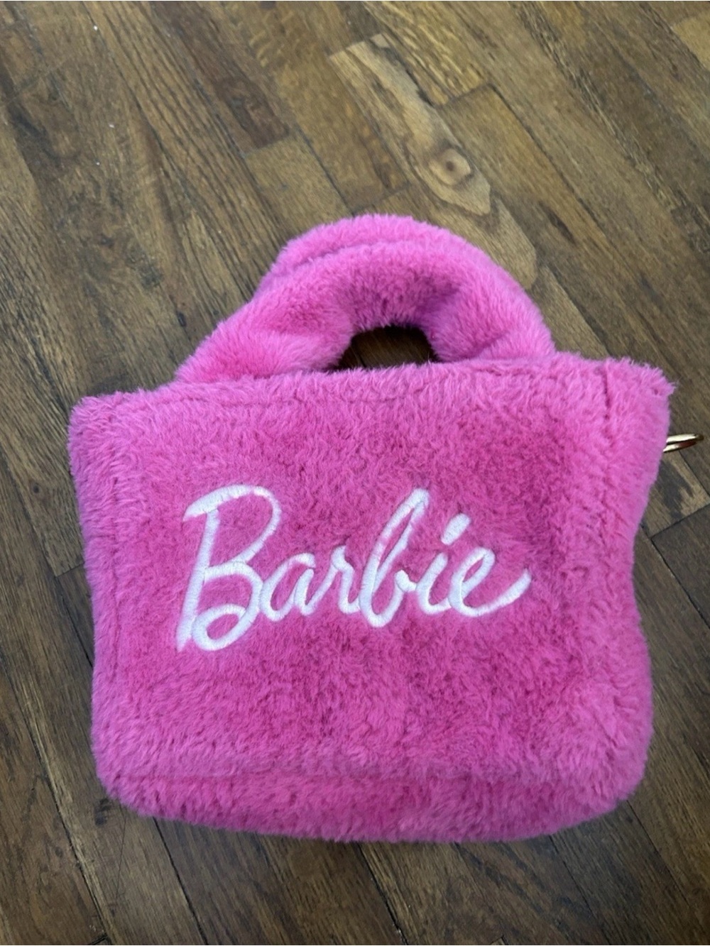 Barbie Pink Plush Tote Bag with Embroidered Logo